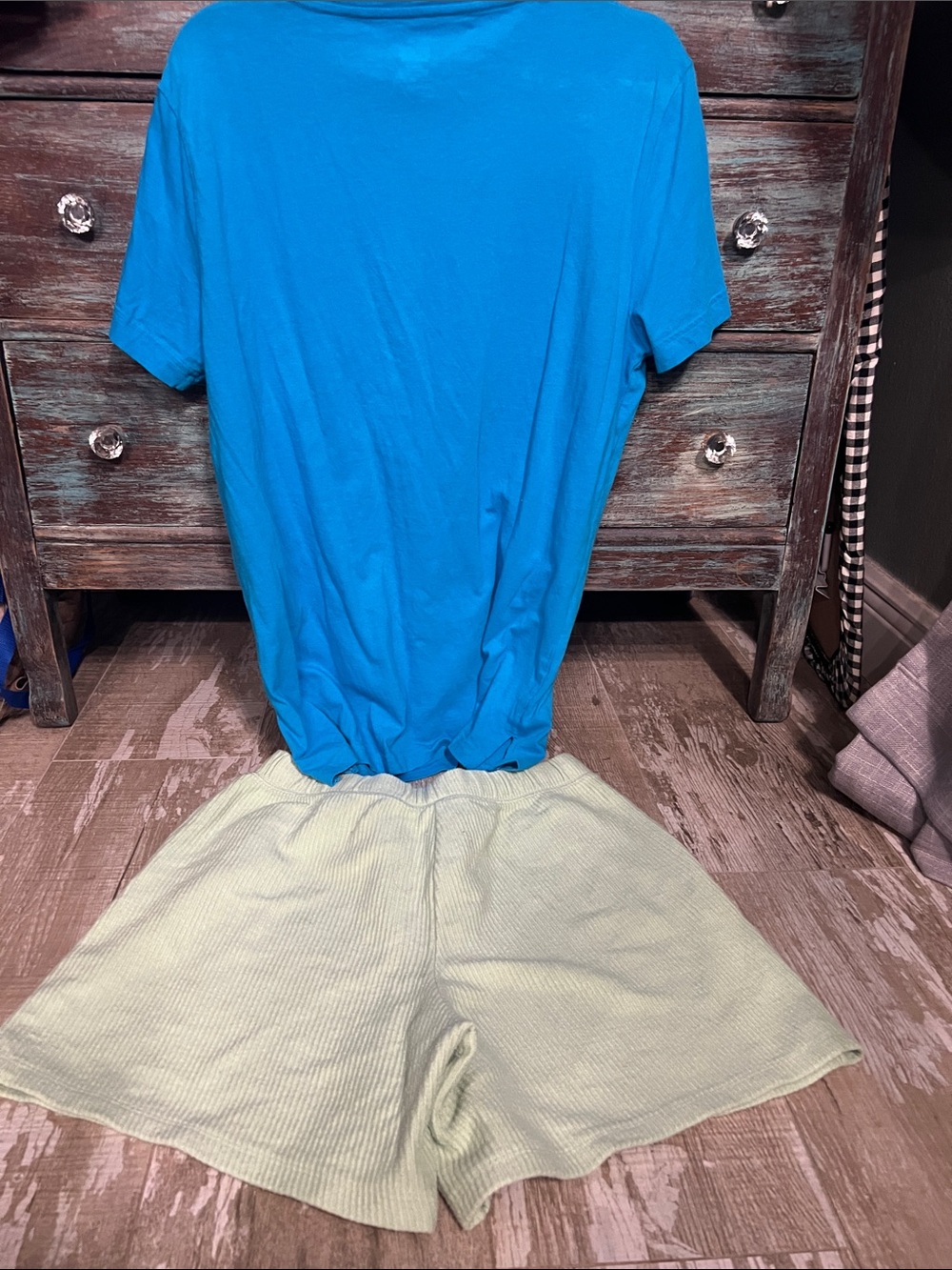 💗PINK VS Boyfriend Ribbed Terry Fleece Lounge Short-Lime & Teal Tee (M) - Picture 3 of 11